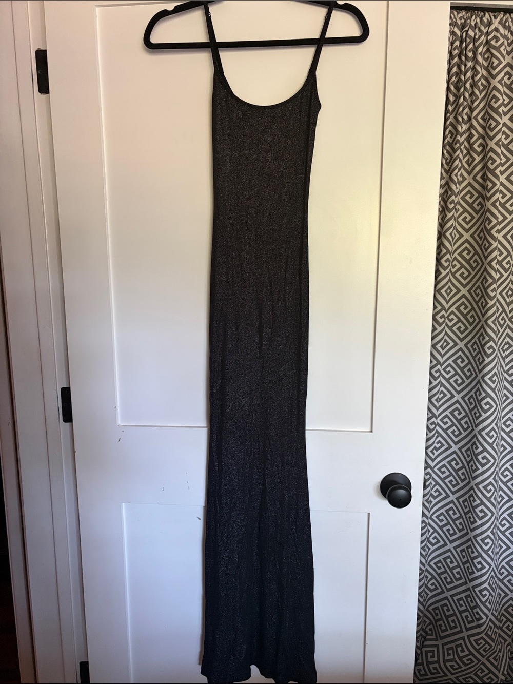 SKIMS Black Sparkle Maxi Slip Dress with Thin Straps